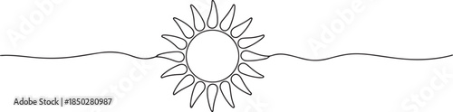 Sun continuous line art drawn. Summer sun contour line symbol. Vector illustration isolated. one line Icon drawing