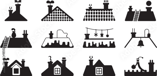 black silhouettes of houses and industrial buildings