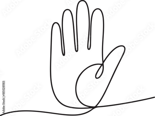 Hand line. Hand drawn art oneline icon. Stop symbol continuous one line drawing. Hand draw main sketch. Single lineart. Palm outline. one line Icon drawing