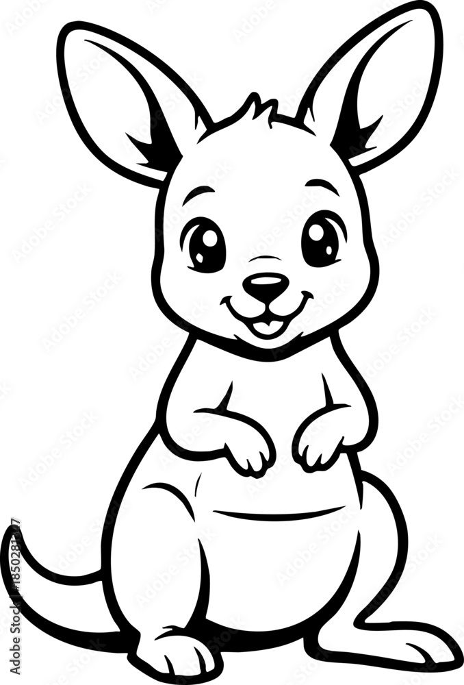 Fototapeta premium Cute Baby Kangaroo Joey Line Art Vector Illustration