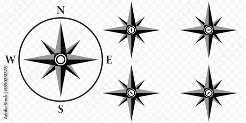 Compass icon flat simple outline logo. Minimal Compass Rose Vector Icon Set Featuring Modern and Classic Navigation Designs for Maps, Travel, and Wayfinding Applications. North, South, East and West