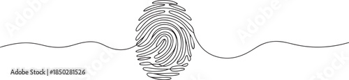 Linear drawing of a fingerprint. Continuous line drawing of biometric scan symbol on white background, Continuous one line drawing of a fingerprint. one line Icon drawing