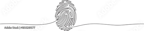 Linear drawing of a fingerprint. Continuous line drawing of biometric scan symbol on white background, Continuous one line drawing of a fingerprint. one line Icon drawing