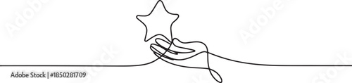 Hand holding star continuous one line icon drawing, Satisfaction customer concept. Vector illustration with editable stroke. one line Icon drawing