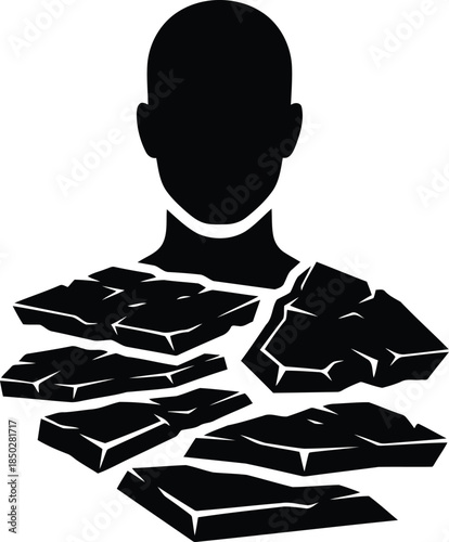 Silhouette with broken pieces isolated on white background, Vector