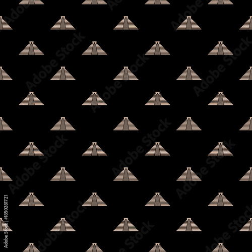El Castillo Mayan pyramid seamless pattern isolated on black background