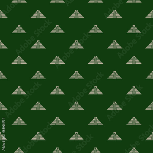 El Castillo Mayan pyramid seamless pattern isolated on color background