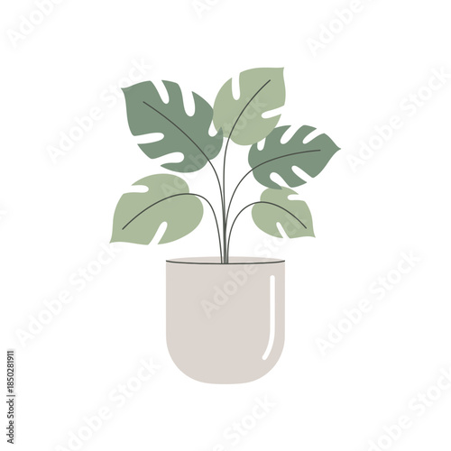 Minimalist Monstera Deliciosa Illustration for Modern Home Decor in Neutral Tones