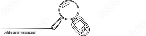 Blood glucose with magnifying glass continuous one line drawing. Vector illustration. one line Icon drawing