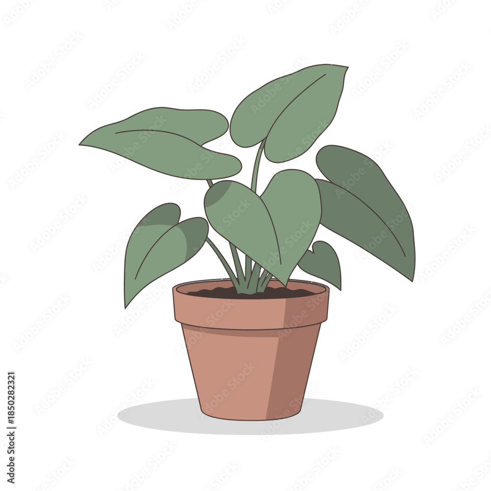 Fototapeta premium Stylized houseplant illustration in a terracotta pot offering a minimalist botanical drawing style