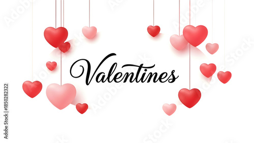 Valentines sign with hanging hearts isolated on transparent background
