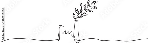 Continuous One Line Drawing Greening Factory Chimney. Sustainable Industry Environmental Idea. Eco Industrial. one line Icon drawing