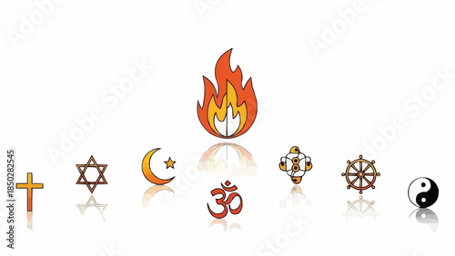 Collection of religious symbols representing diverse faiths and belief systems