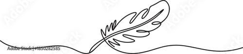 Bird feather continuous one line drawing of bird feather icon Isolated on white background vector illustration, Continuous Line Drawing of Feather Icon. one line Icon drawing