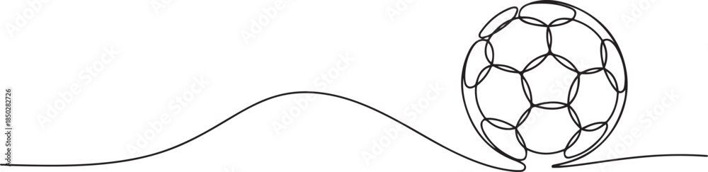 Obraz premium Football ball one line art. Continuous line drawing of soccer ball, sport, running, ball sports, activity, athlete, game, training, goal, play. one line Icon drawing