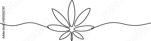 Continuous editable one line drawing of a cannabis leaf as a minimalist marijuana icon in black and white style. one line Icon drawing