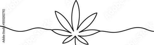 Continuous editable one line drawing of a cannabis leaf as a minimalist marijuana icon in black and white style. one line Icon drawing