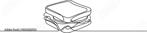 one line art Sandwich vector illustration. line art, one continuous line, simple, hand drawn and sketch style. one line Icon drawing