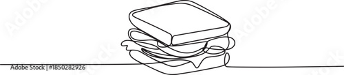 one line art Sandwich vector illustration. line art, one continuous line, simple, hand drawn and sketch style. one line Icon drawing