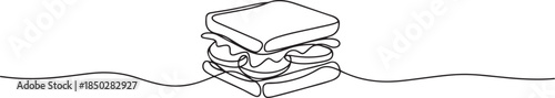 one line art Sandwich vector illustration. line art, one continuous line, simple, hand drawn and sketch style. one line Icon drawing