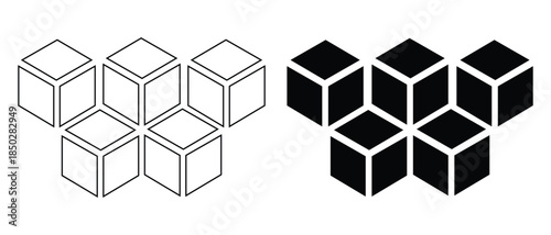 Set of cubes icon. Simple cube pictogram silhouette and outline concept website graphic design. Abstract geometric solid cube object minimalist icon shape. Vector illustration. EPS 10