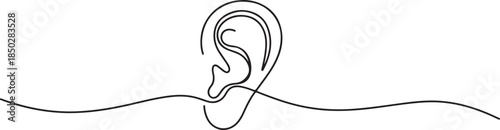Ear one line drawing and isolated continuous outline vector illustration icon. one line Icon drawing