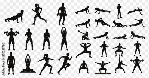 Illustrations of various fitness exercises