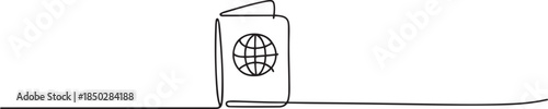 One Continuous Line Drawing of Passport Icon. Single Line Vector Illustration, One Continuous Line Drawing of Visa Applications Icon. one line Icon drawing