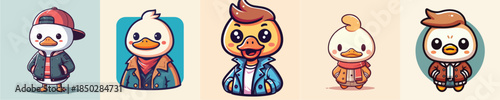Vector of a cute duck, wearing a jacket, smiling