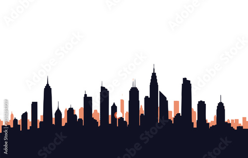 Skyline of city at sunset