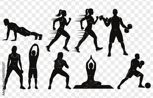 Silhouettes of People Exercising