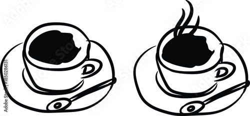  hand drawn Coffee cup line art style doodle drawing icon