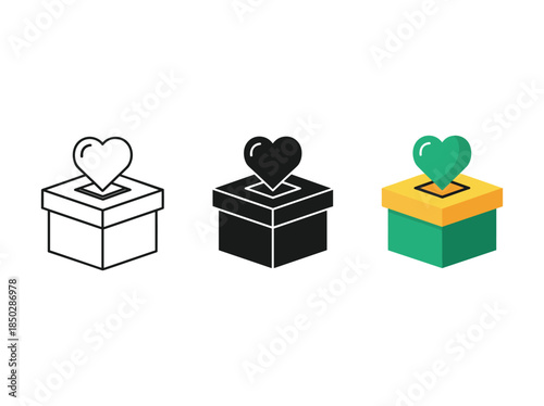 Heart in donation box charity concept