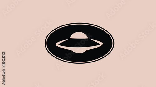 UFO flying saucer icon silhouette graphic design on a light background. Extraterrestrial spaceship symbol for mysterious sci-fi themes.
