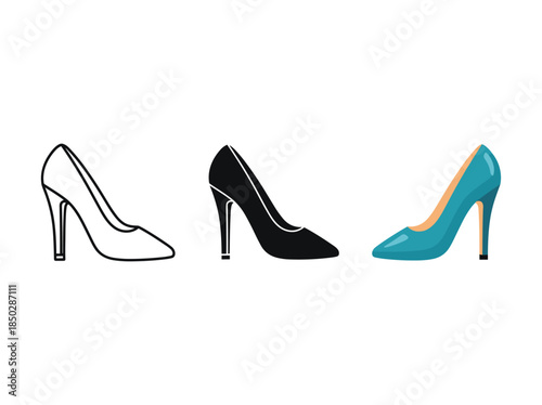 High Heel Shoes Vector Illustration Set