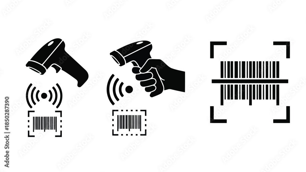 Fototapeta premium Set of 3 barcode scanner icons vector