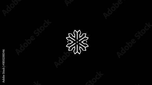 Minimalist white snowflake icon on a black background, perfect for winter design, cold weather symbols, or festive graphic elements.