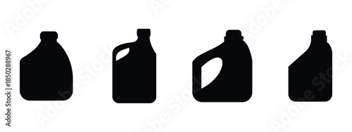 Motor Oil Bottle Icon Set – Industrial Lubricant, Gear and Droplet Silhouettes in Black Vector Collection