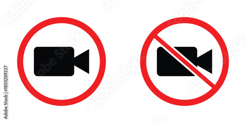 No Photography and Video Prohibited Icon Set – Silhouette Phone, Camera, and Photo Warning Vector Symbols