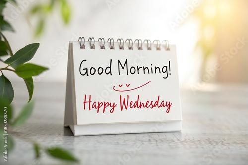 Desk Calendar with Happy Wednesday Message good morning