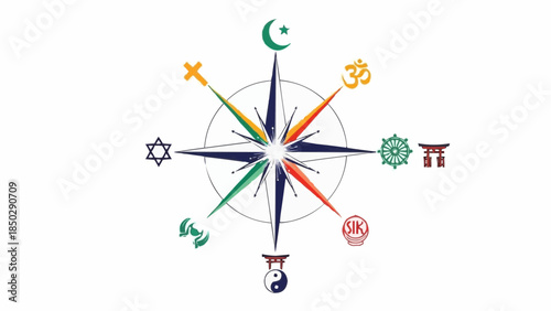 Spiritual Compass Diverse Religious Symbols Pointing in Different Directions