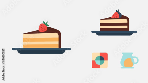 Delicious slices of chocolate cake with strawberry topping on plates.