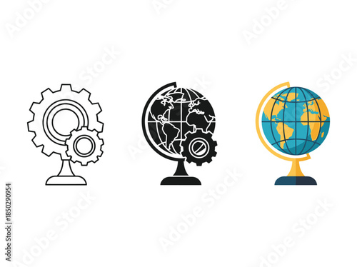Globalization concept with gear and globe icons