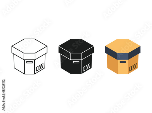 Three parcel boxes in different colors and styles