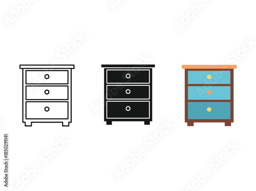 Three dressers different colors simple illustration