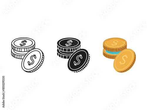 Dollar coins stack outline black gold