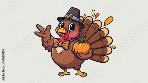 Turkey with Pumpkin Handstand Cheerful