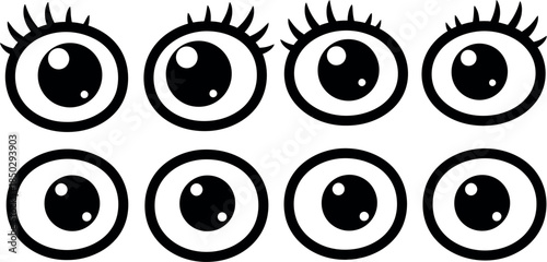 Cartoon eyes with and without eyelashes