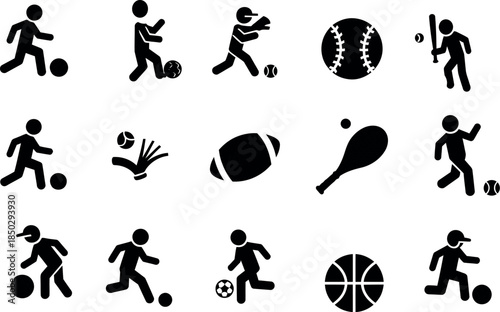 Sports icons featuring various athletic activities and equipment