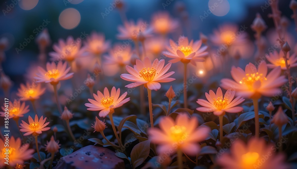 Obraz premium Ethereal Glowing Flowers Illuminating a Magical Night Garden